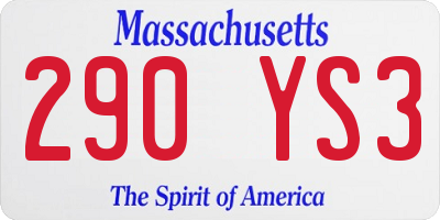 MA license plate 290YS3