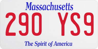 MA license plate 290YS9