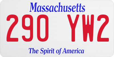 MA license plate 290YW2