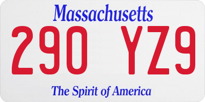 MA license plate 290YZ9