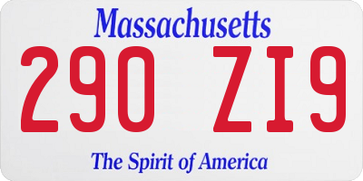 MA license plate 290ZI9