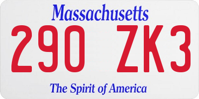 MA license plate 290ZK3