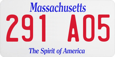 MA license plate 291AO5
