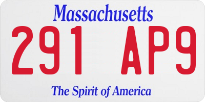 MA license plate 291AP9