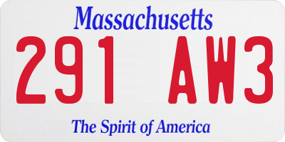 MA license plate 291AW3