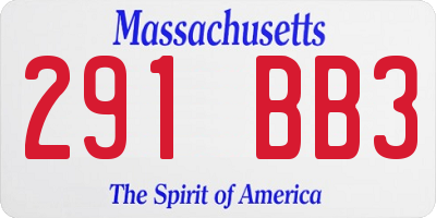 MA license plate 291BB3