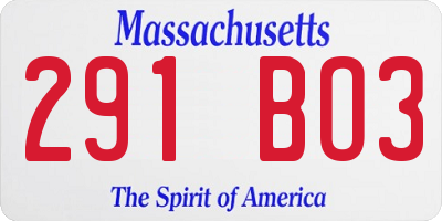 MA license plate 291BO3