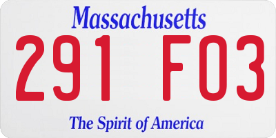 MA license plate 291FO3