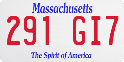 MA license plate 291GI7