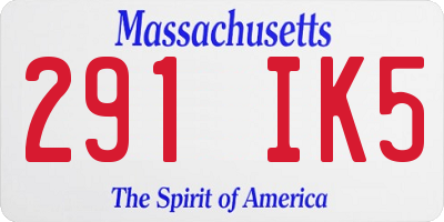 MA license plate 291IK5