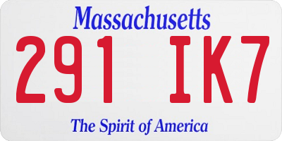 MA license plate 291IK7