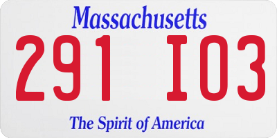 MA license plate 291IO3