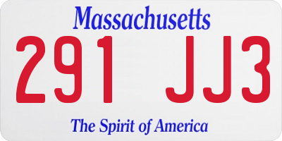 MA license plate 291JJ3