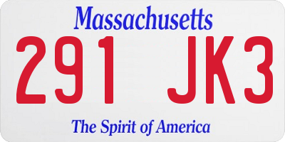 MA license plate 291JK3