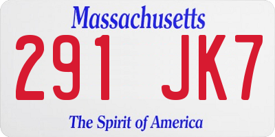 MA license plate 291JK7