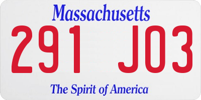MA license plate 291JO3