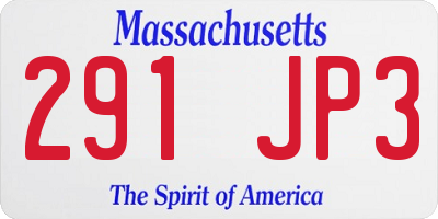 MA license plate 291JP3
