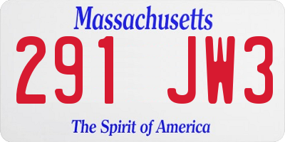MA license plate 291JW3