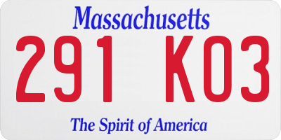 MA license plate 291KO3