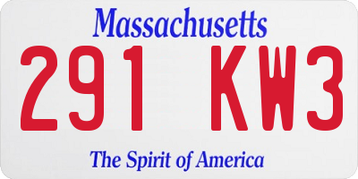 MA license plate 291KW3