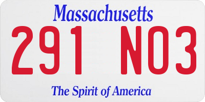 MA license plate 291NO3