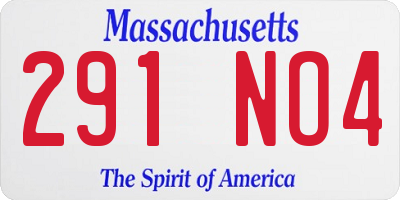MA license plate 291NO4