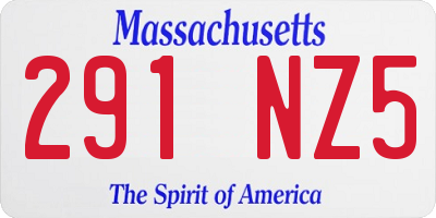 MA license plate 291NZ5