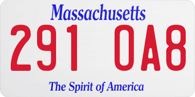 MA license plate 291OA8
