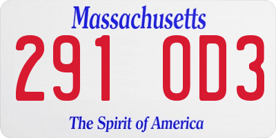 MA license plate 291OD3