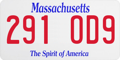 MA license plate 291OD9