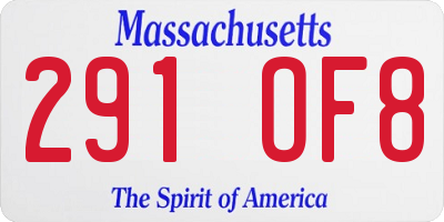 MA license plate 291OF8