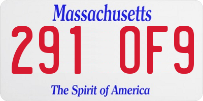 MA license plate 291OF9