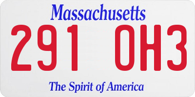 MA license plate 291OH3