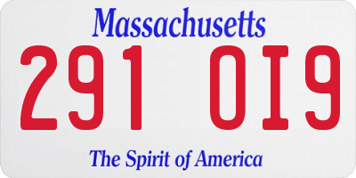 MA license plate 291OI9