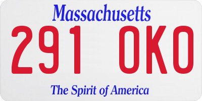 MA license plate 291OK0