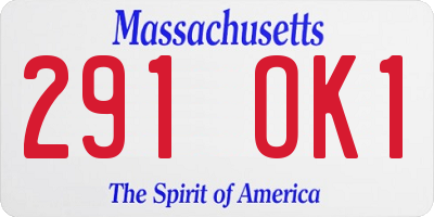 MA license plate 291OK1