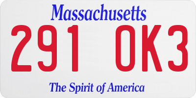 MA license plate 291OK3