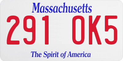 MA license plate 291OK5
