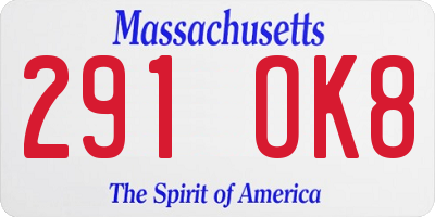 MA license plate 291OK8