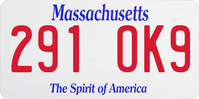 MA license plate 291OK9
