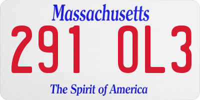 MA license plate 291OL3