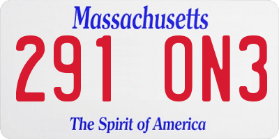 MA license plate 291ON3