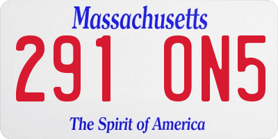 MA license plate 291ON5