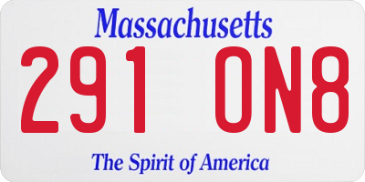 MA license plate 291ON8
