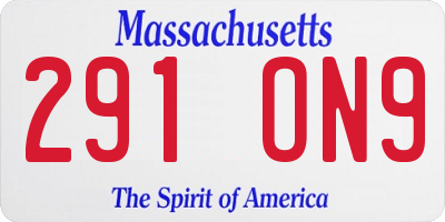 MA license plate 291ON9