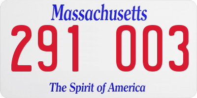 MA license plate 291OO3