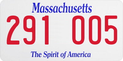 MA license plate 291OO5