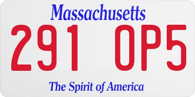 MA license plate 291OP5