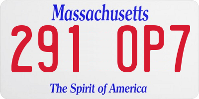 MA license plate 291OP7