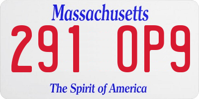 MA license plate 291OP9